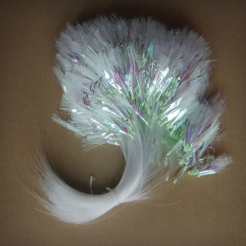 100PCS Offshore Angler Flash Fish Skin Sabiki Rigs with Fluorocarbon Leader Barbed Hook For Saltwater Fly Fishing Lure 6#~28#