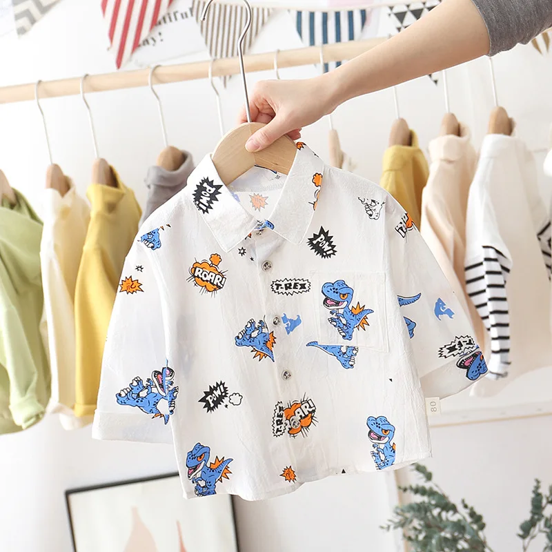 Демисезонная Модная хлопковая рубашка с длинным рукавом для маленьких мальчиков