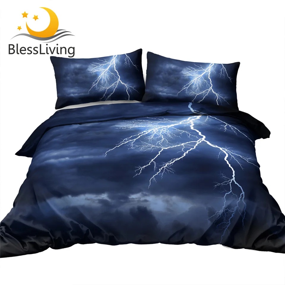 

BlessLiving Lightning Strike Bedding Set Landscape Duvet Cover Storm 3D Printed Bedspreads Thunder Dark Clouds Bed Set Dropship