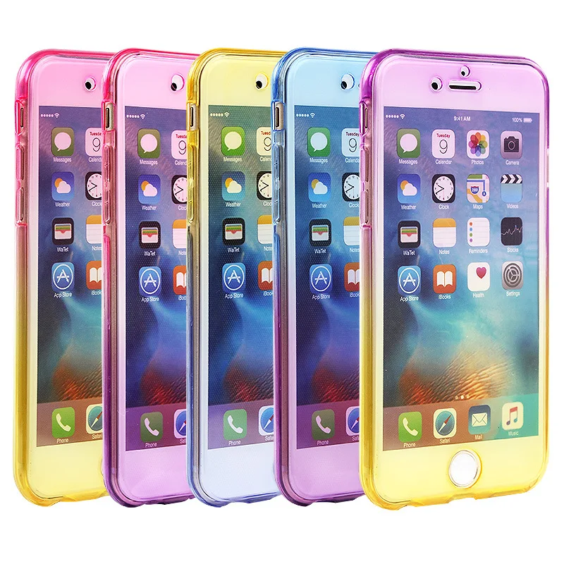 

For iPhone 5 6 SE 7 8 Plus XS XR 11 12 Pro Max 360 Degree Gradient Color Full Body Front Back Soft Clear TPU Silicone Case Cover