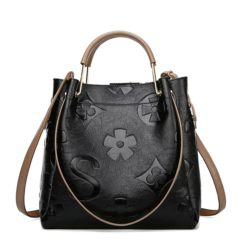 

100% Genuine Leather Handbags 2021 New Ladies Fashion Printing Atmosphere Messenger Bag Large Capacity Single Shoulder Handbag