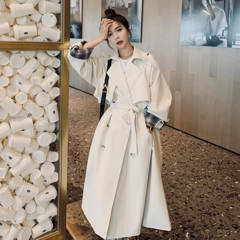 

New Loose Oversize Double-Breasted Long Trench Coat for Women Duster Coat Windbreaker Lady Outerwear Spring Autumn Clothes