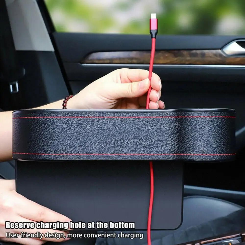 

Auto Car Seat Gap Catcher Leather + Abs Storage Box Organizer Cup Crevice Pocket Shelf Car Supplies 1 Piece
