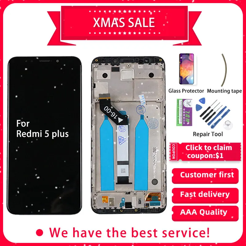 ЖК-дисплей для Redmi 5 Plus, сенсорный ЖК-дисплей с рамкой, ips,, MEG7, MEI7, для Xiaomi Redmi 5 Plus, рамка для экрана