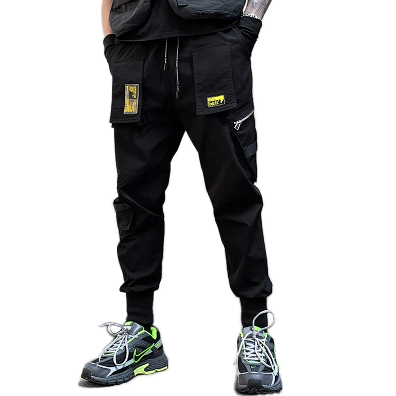 

Брюки-карго мужские на молнии, спортивные джоггеры с карманами, брюки-карандаш до щиколотки, модные легкие штаны в стиле панк, хип-хоп