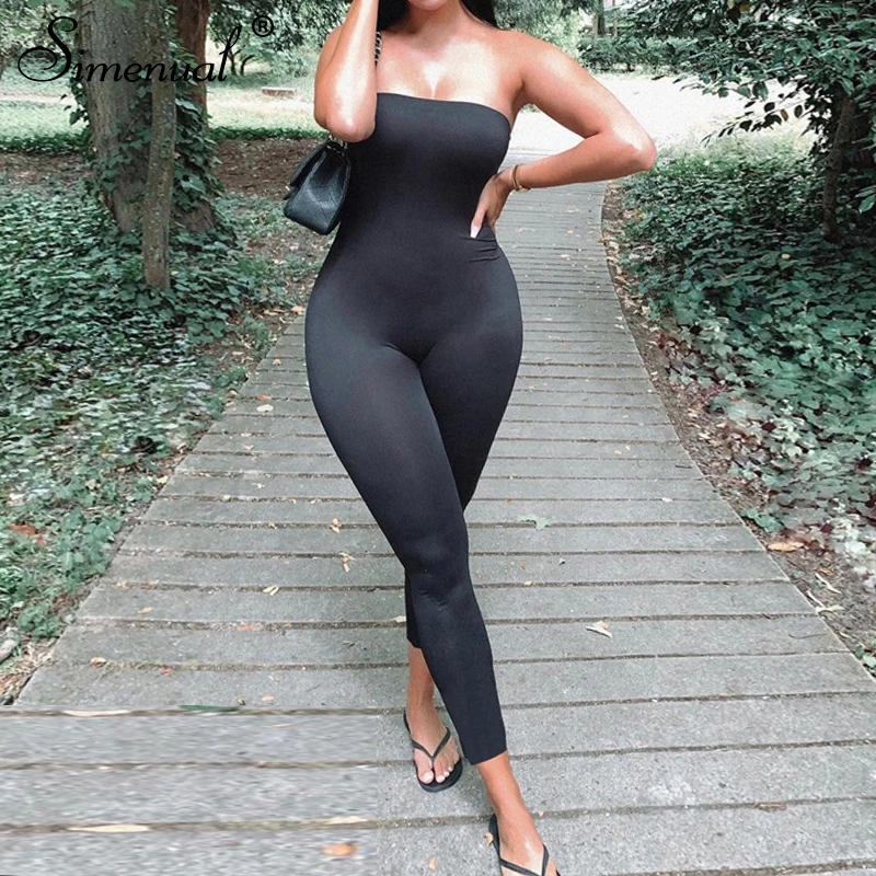 

Simenual Wrap Chest Sporty Jumpsuits Bodycon Women Fashion 2021 One Piece Outfit Strapless Casual Athleisure Loungewear Overalls