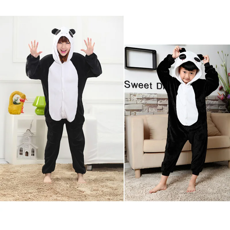 Panda Зимняя одежда для семьи; фланелевая одежда для сна с изображением животных для детей, взрослых, женщин и мужчин; Одинаковая одежда для семьи с единорогом и стежком - Цвет: Panda