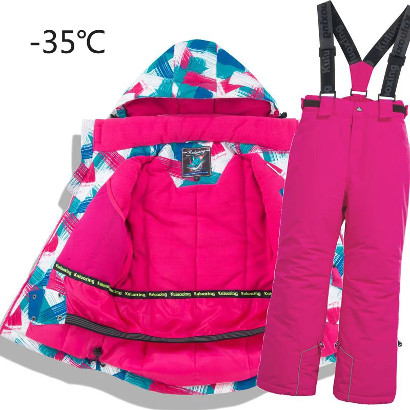 

Children Thermal Ski Suit Waterproof Pants+Jacket Boy Girl Winter Sports Windproof quality Kid Skiing and snowboard 2pcs Suits