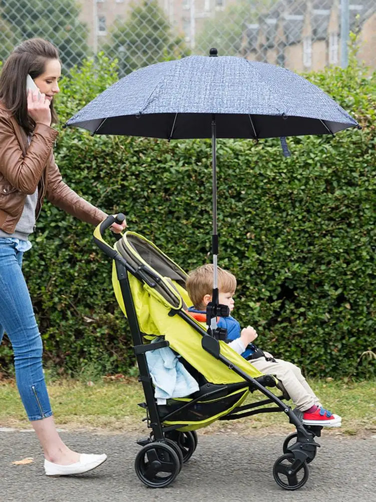 

75cm Flexible Baby Stroller Umbrella Denim Blue Cart UV Protection Umbrella Baby Pram Parasol With Holder For Trolleys Outdoor