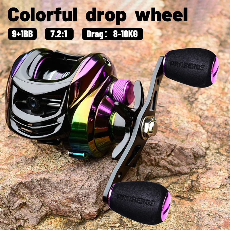 

Metal Colorful Fishing Tool Water Drop Fishing Reel 9+1BB Lightweight 213g Max Drag 10Kg Electroplating Fishing Reel