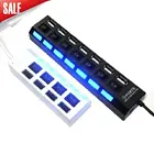 Адаптер USB2.0 с 7 портами, хаб с переключателем питания и выключением, со светодиодной подсветкой, высокоскоростной портативный для ПК и ноутбука