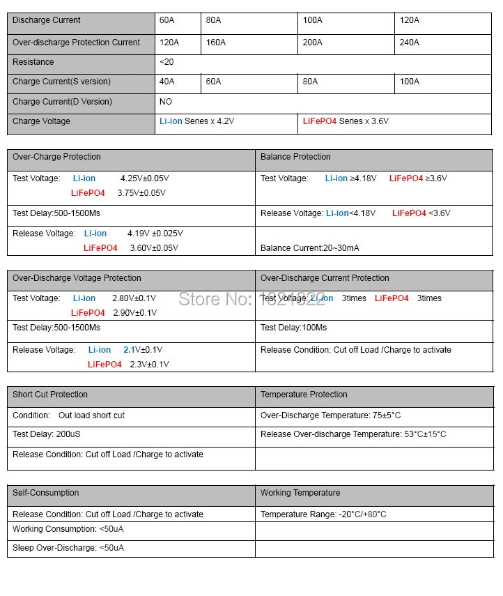 Плата защиты аккумулятора 15S 120A 54V Version S LiFePO4 BMS/PCM/PCB для 15 упаковок 18650