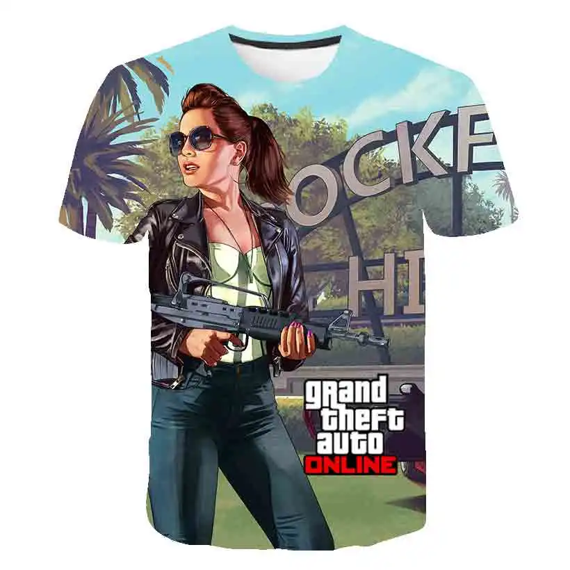 

Children's T-shirt Japanese game Grand Theft Auto short-sleeved top girl summer cartoon T-shirt 14-year-old children's T-shirt