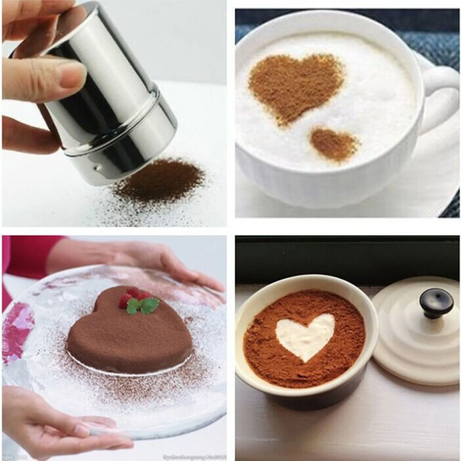 

Kitchen Bar Stainless Steel Sprinkle Cocoa Cinnamon Sugar Gauze Mesh Jar Seasoning Bottle Fancy Coffee Powder Duster FFT