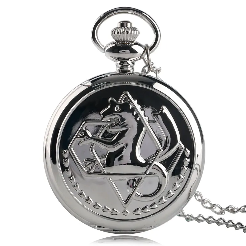 

2020 Silver/Bronze Tone Fullmetal Alchemist Pocket Watch Cosplay Edward Elric Anime Design Boys Pendant Necklace Chain Best Gift