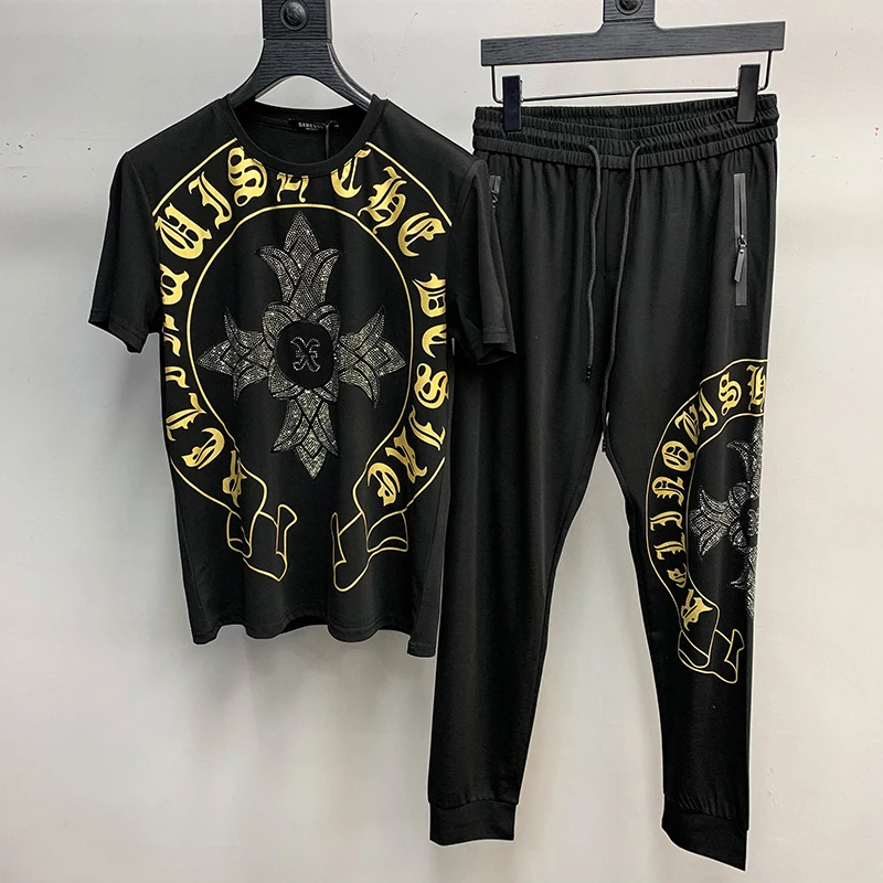 

Summer suit men's short sleeve T-shirt 2021 new fashion brand Korean casual versatile fashion two piece men's suit