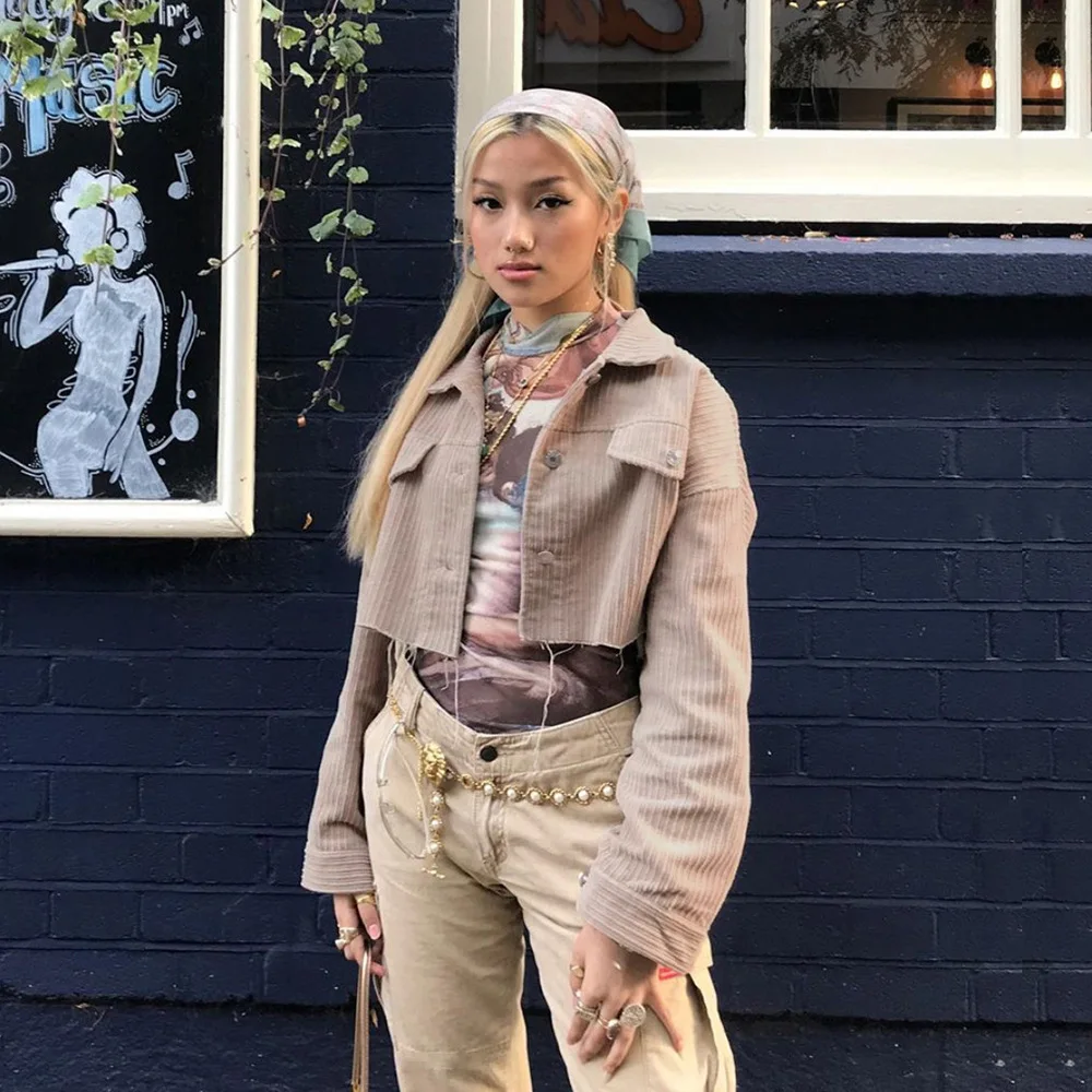 MONMOIRA однотонные вельветовые укороченные куртки для женщин уличные однобортные