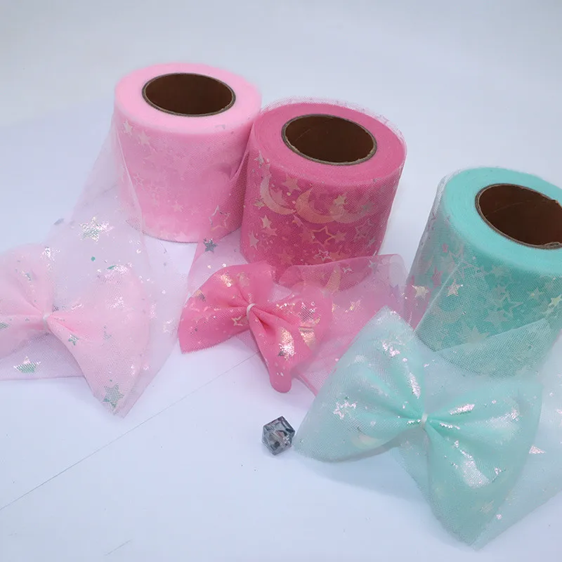 

25 ярдов, луна, звезды, Блестящий тюль, рулон, блестки, сетчатая ткань, катушка, юбка-пачка, органза, ткань для свадебной вечеринки, декорация рукоделие хобби 6 см