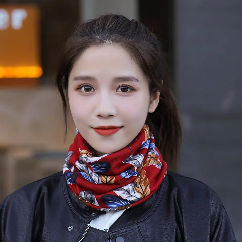 

Sparsil New Autumn Winter Printed Neckerchief Mask Ponytail Hats for Woman Fashion Adult Neck Cover Scarf Warm Female Head Caps