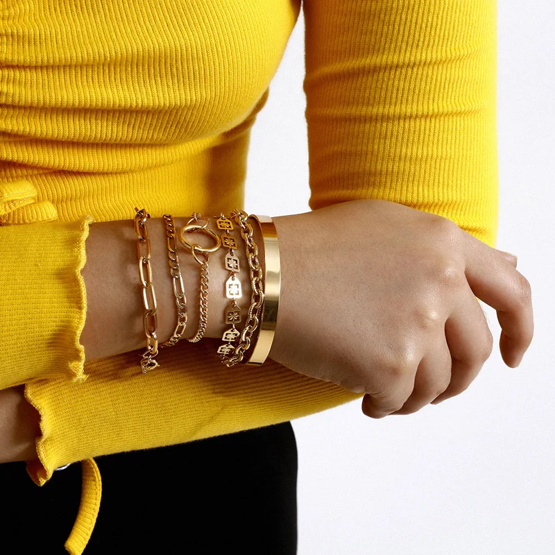 

YUNAO Jewelry 6 Pcs/Set Fashion Net Red Trend Multi-Layer Bracelet Multi-Element Ins Wind Combination Set Bracelet