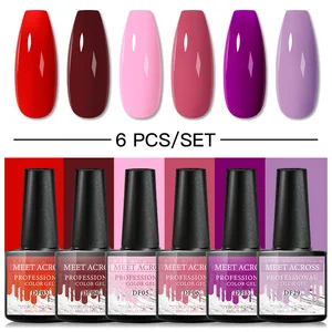 MEET ACROSS 4/6 Pcs Color Gel Nail Polish Set 60 Colors Semi Permanent UV Led Gel Varnish Soak off Nail Lacquers Base Top Coat