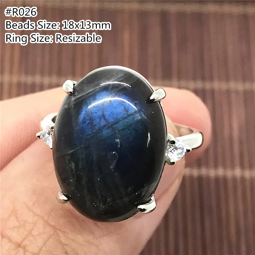 

Top Natural Labradorite Ring For Women Men Crystal 18x13mm Oval Beads Healing Luck Moonstone Stone Adjustable Ring AAAAA