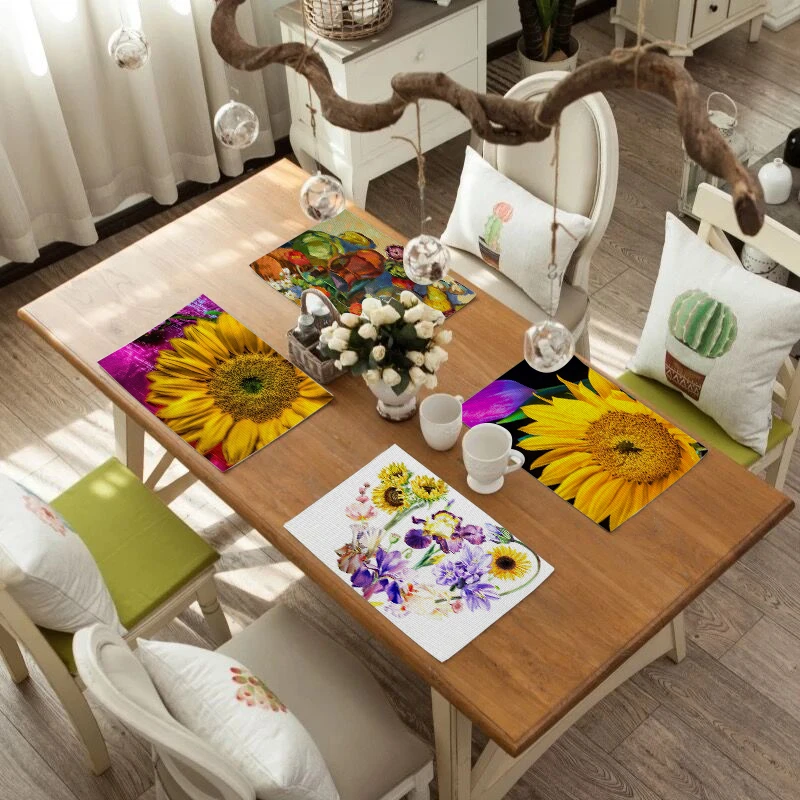 SEAAN Pastoral Pattern Drink Coasters Reusable Dining Table Mat Placemats for Kitchen Polyester or Cotton and Line Decor | Дом и сад