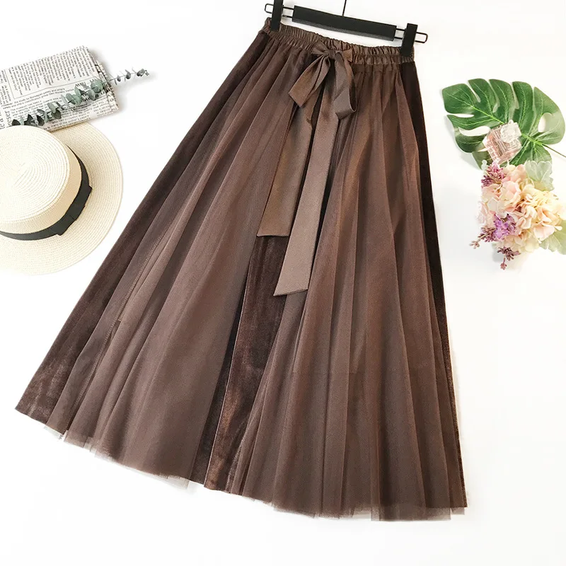 Женская плиссированная юбка до щиколотки винтажная макси с бантом лето 2019 |