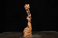 12 china collection old boxwood red crowned crane statue carving crane station lotus wood carving pen lotus leaf pen hanging