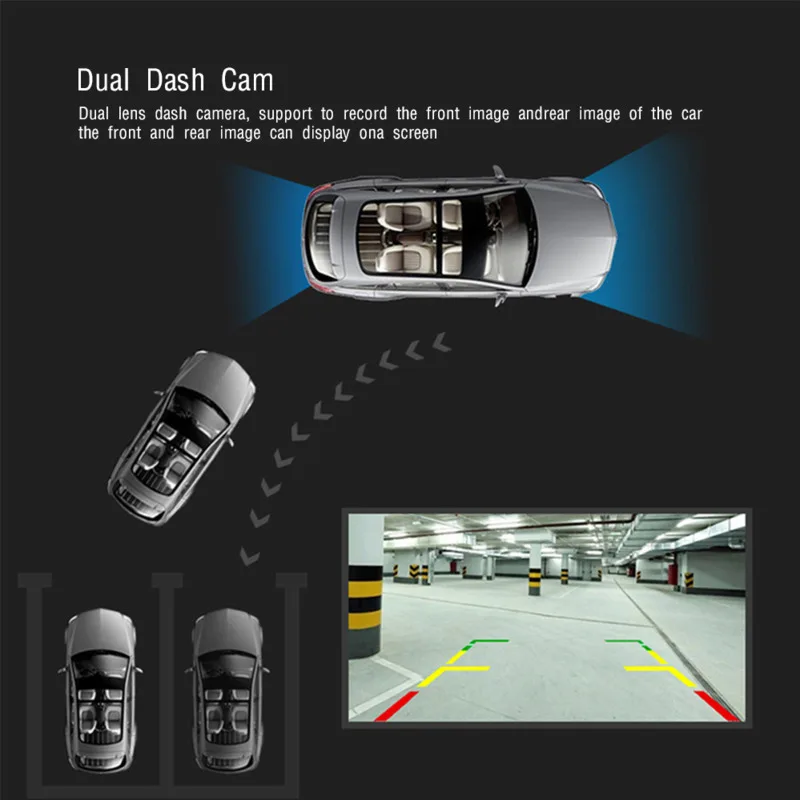 Автомобильный видеорегистратор 4 дюймовый сенсорный экран с двумя объективами