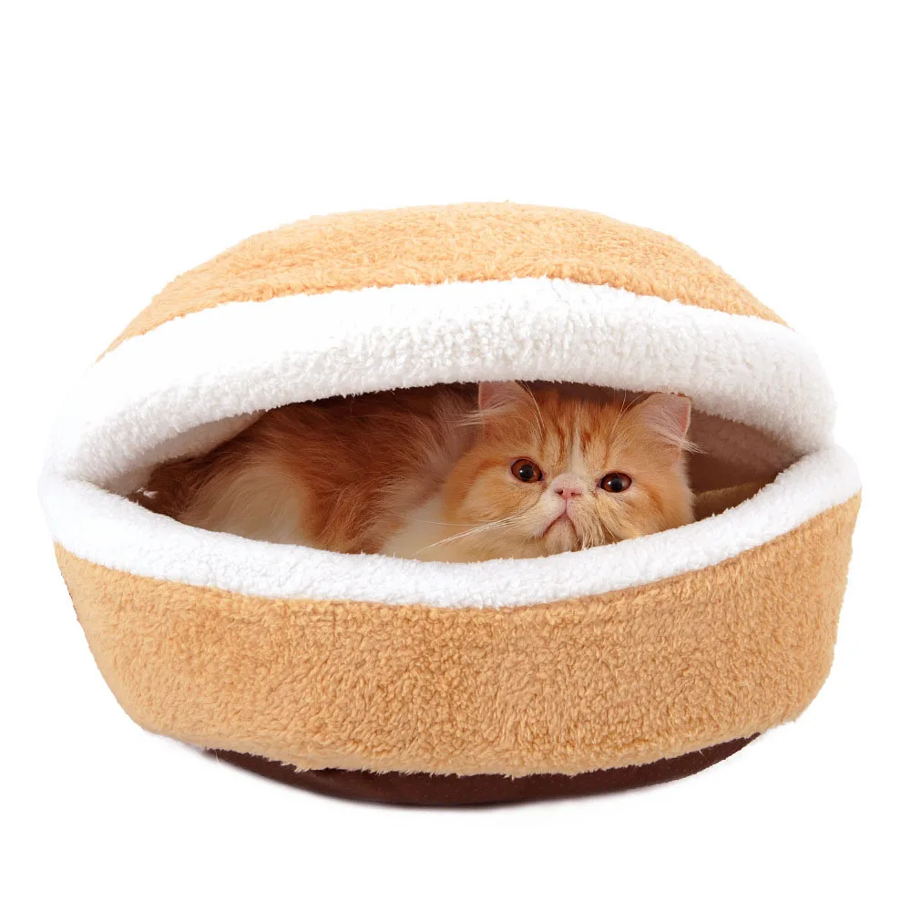 

Warm Cat Bed Dog House Hamburger bed Disassem Blability Windproof Pet Mat Puppy Nest Shell Hiding Burger Bun For Winter