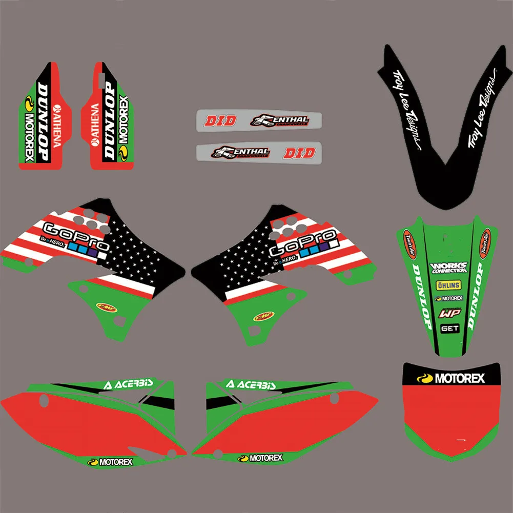Бесплатные пользовательские цифры графические фоны наклейки для Kawasaki KX250F KXF250 2009