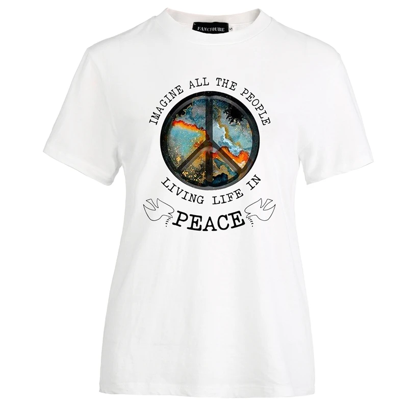 Женская футболка с надписью I'm Most peace love and светильник, женские летние свободные футболки, camiseta mujer S-XL - Цвет: W20807WT