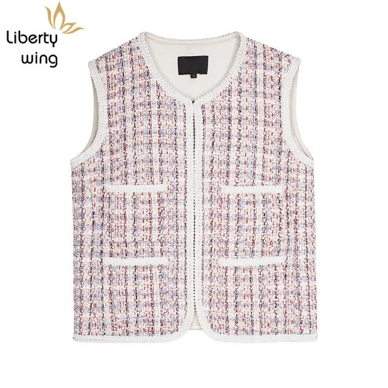 Зимние новые женские твидовые жилеты без рукавов во французском стиле
