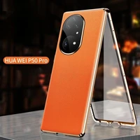 case for huawei p50 pro tempered glasspu leathermetal bumper 3 in 1 magnetic shockproof covers