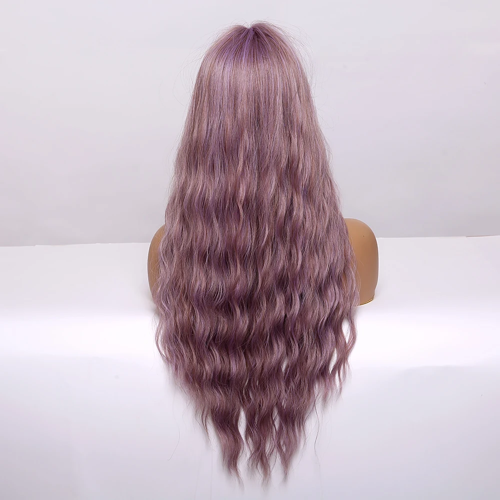 LOUIS FERRE-Peluca de cabello sintético para mujer afroamericana, cabellera artificial larga con ondas al agua y flequillo, color morado Pastel, estilo Cosplay, resistente al calor