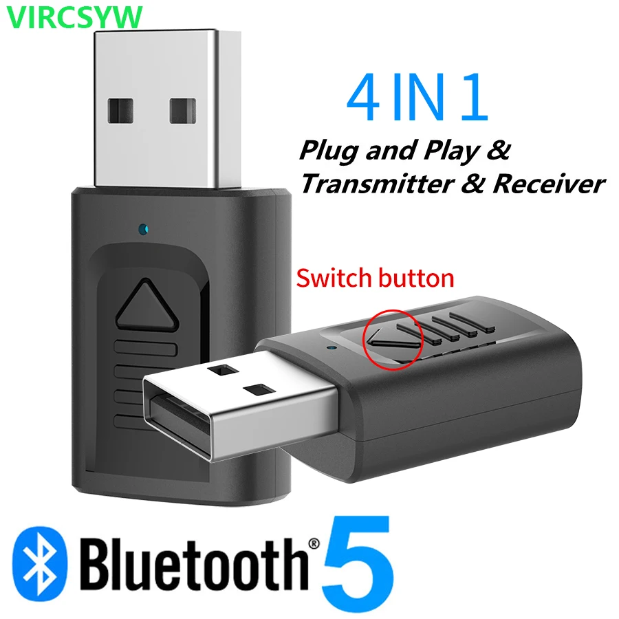 VIRCSYW Bluetooth 5.0 Audio Receiver Transmitter 4 IN 1 Mini 3.5mm Jack AUX RCA Stereo Music Wireless Adapter For TV Car PC | Электроника