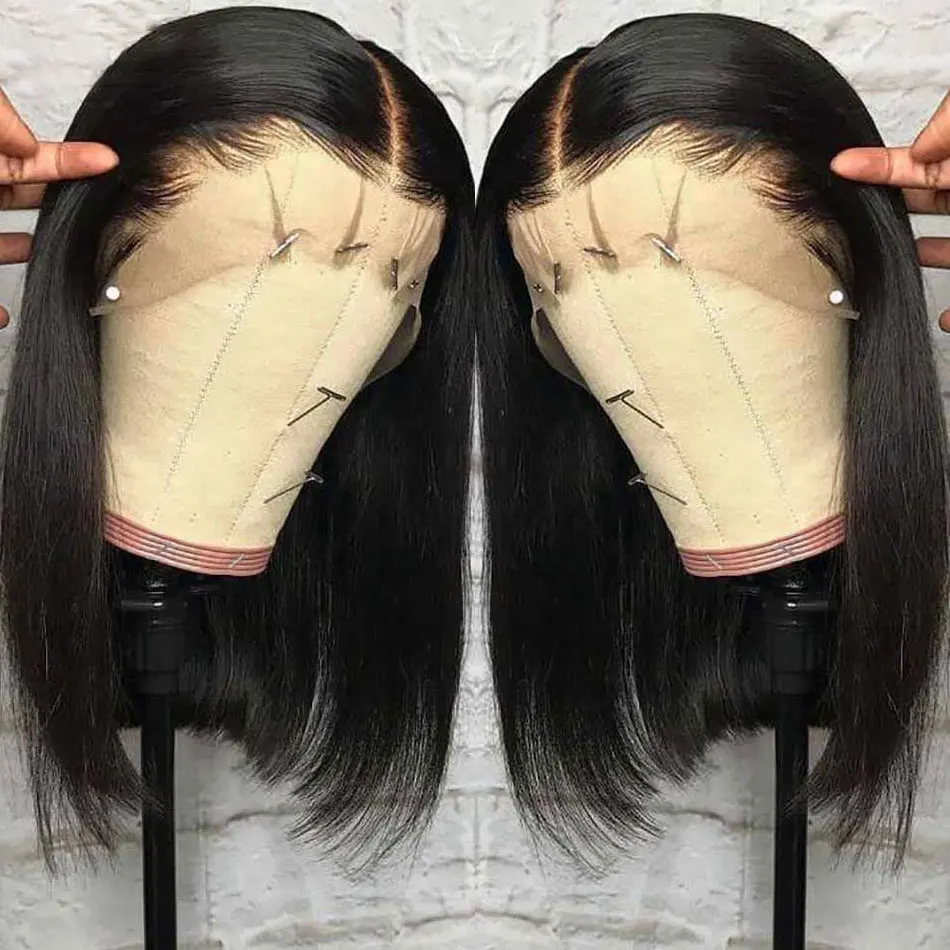 

Прямые короткие передние парики из человеческих волос на сетке, 8-14 дюймов, Боб, Femme13x4, прямые фронтальные парики, неповрежденные индийские д...