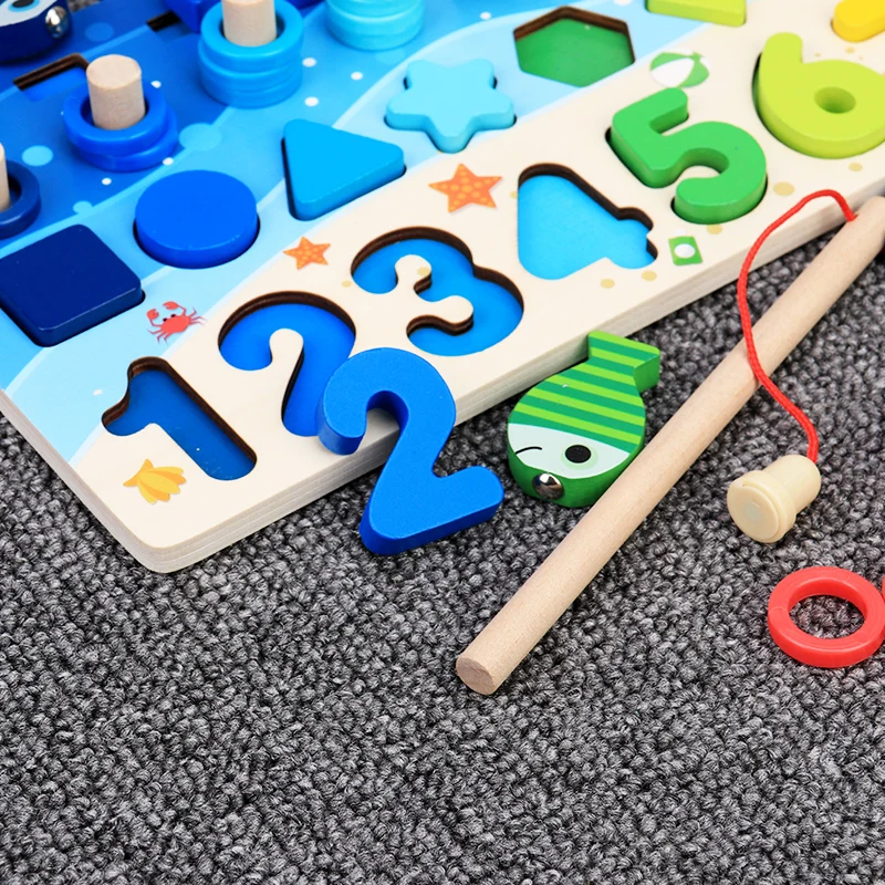 

Montessori Educational Wooden Toys For kids Board Math Fishing Count Numbers Matching Digital Shape Match Early Education Toy