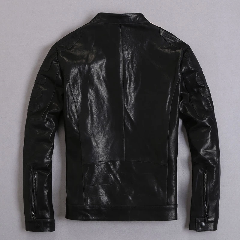 Мужские кожаные короткие Мотоциклетные Куртки из натуральной кожи на весну и