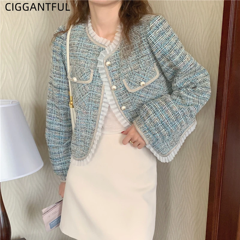 

Korean Chic Temperament Sweet Coat Splicing Pleated Wood Ears Braided Elegant Vintage Loose Short Jacket Fashion Party Outwear