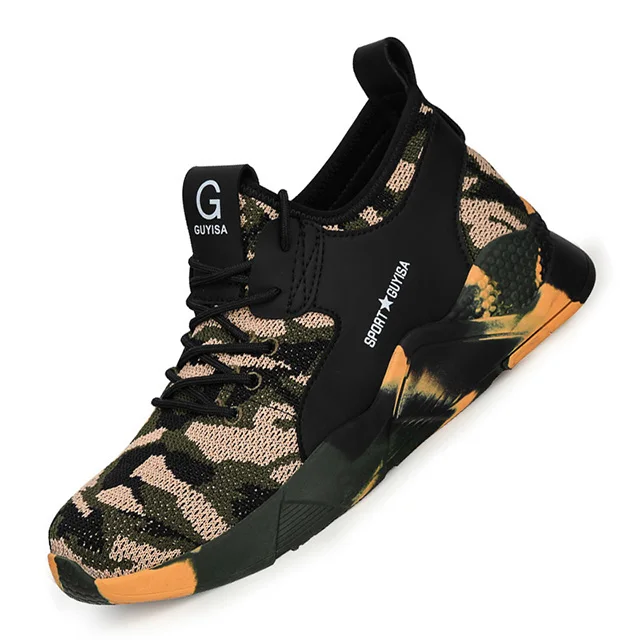 c9139-Camoufl Мужская Рабочая защитная обувь со стальным носком; камуфляжные мужские ботинки; дышащие уличные повседневные кроссовки; нескользящие рабочие ботинки для пирсинга - Цвет: c9139-Camoufl