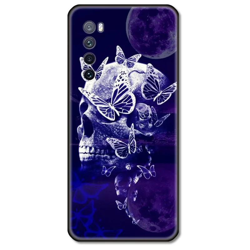 Чехол для телефона Huawei Nova 2 3 4 5 6 7 8 SE i E Pro Lite с фиолетовыми черепами черный чехол