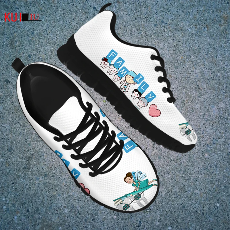 

KUILIU Women's Sneakers Casual Tennis Shoes Round Toe Lace Up Dentist-Catoon Funny Dental Fairy Girl Sports Shoes Flats Dropship
