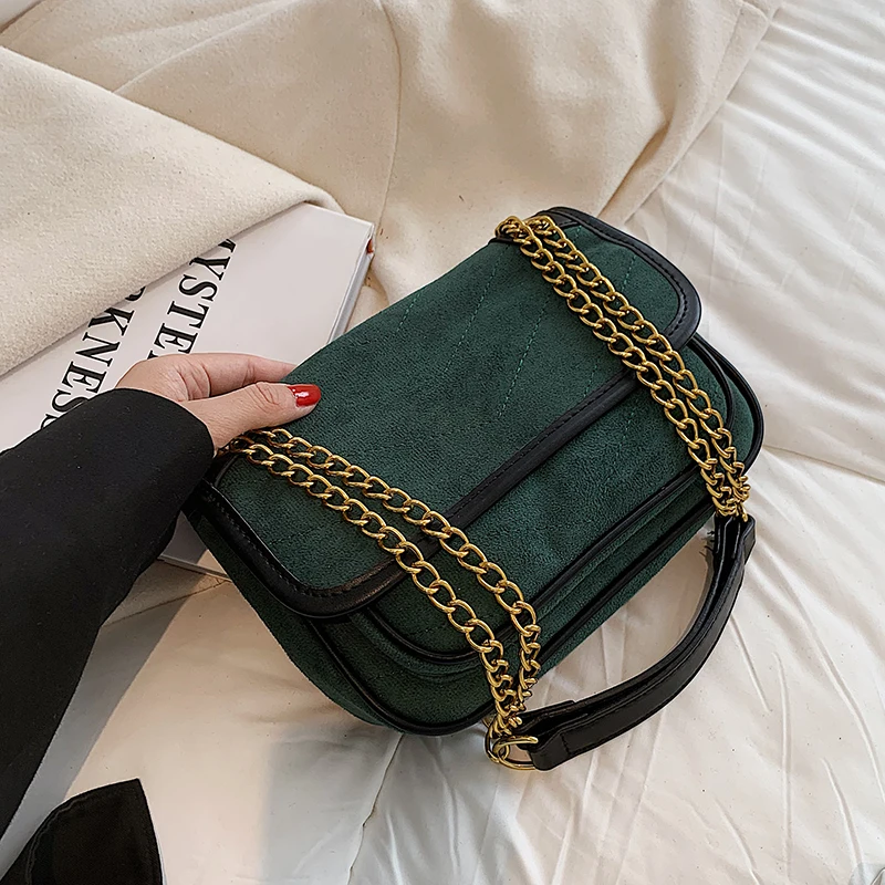 

Green Scrub Leather Crossbody Shoulder Bags for Women 2021 Winter Small Lady Branded Trending Designer Chain Handbags and Purses