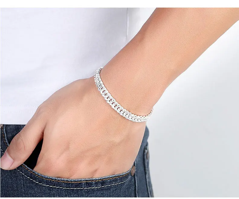 Bracelet men's fashion personality handmade whip chain S990 silver bracelet coarse jewelry wholesale