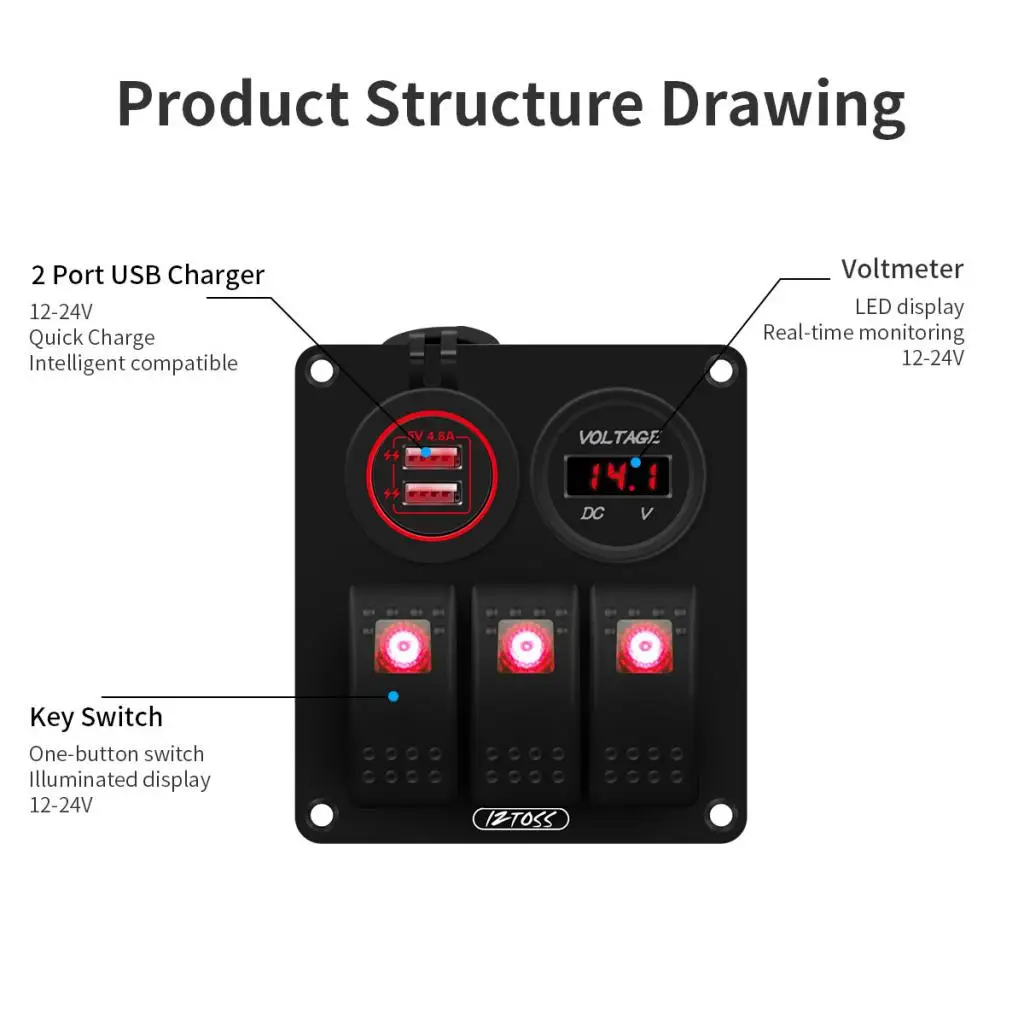 3 банды выключатель Панель ВКЛ ВЫКЛ украшенное мозаикой из драгоценных камней 12V