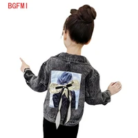 spring fall kids black jacket girls ripped hole teen casual sequins bow printed coat jeans baby kid girl demin outerwear clothes