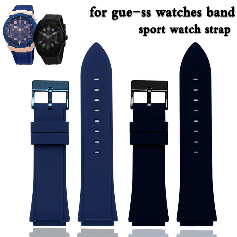 

22mm Rubber watchband Black Blue color Silicone Rubber bracelet for gue-ss watches band brand sport watch strap