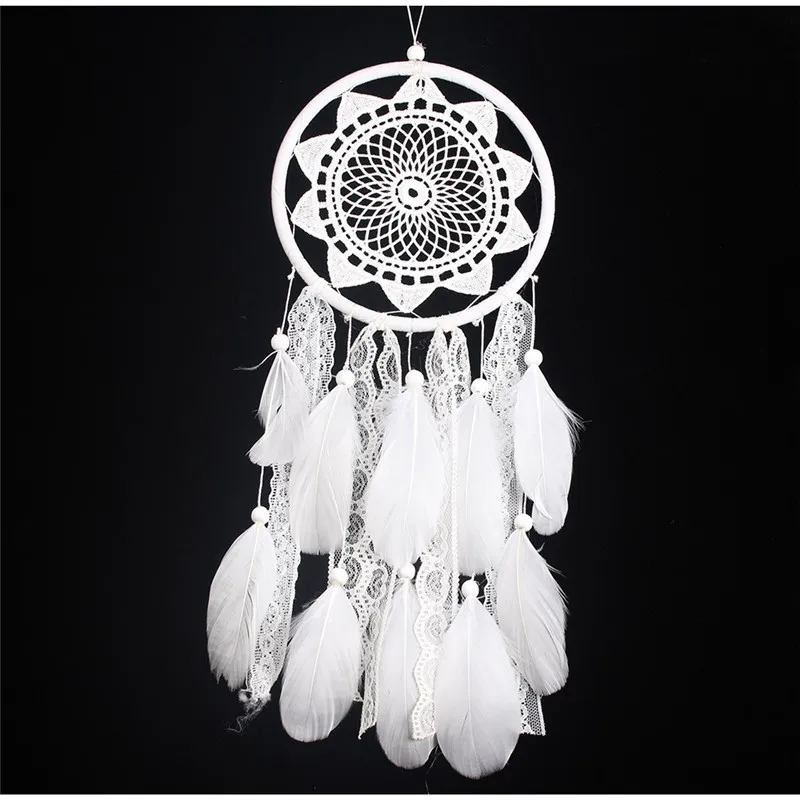

1PC New Product Lace Sun Floating Dreamcatchering Home Craft Ornaments Car White Feather Garden Wind Chimes Christmas Lights